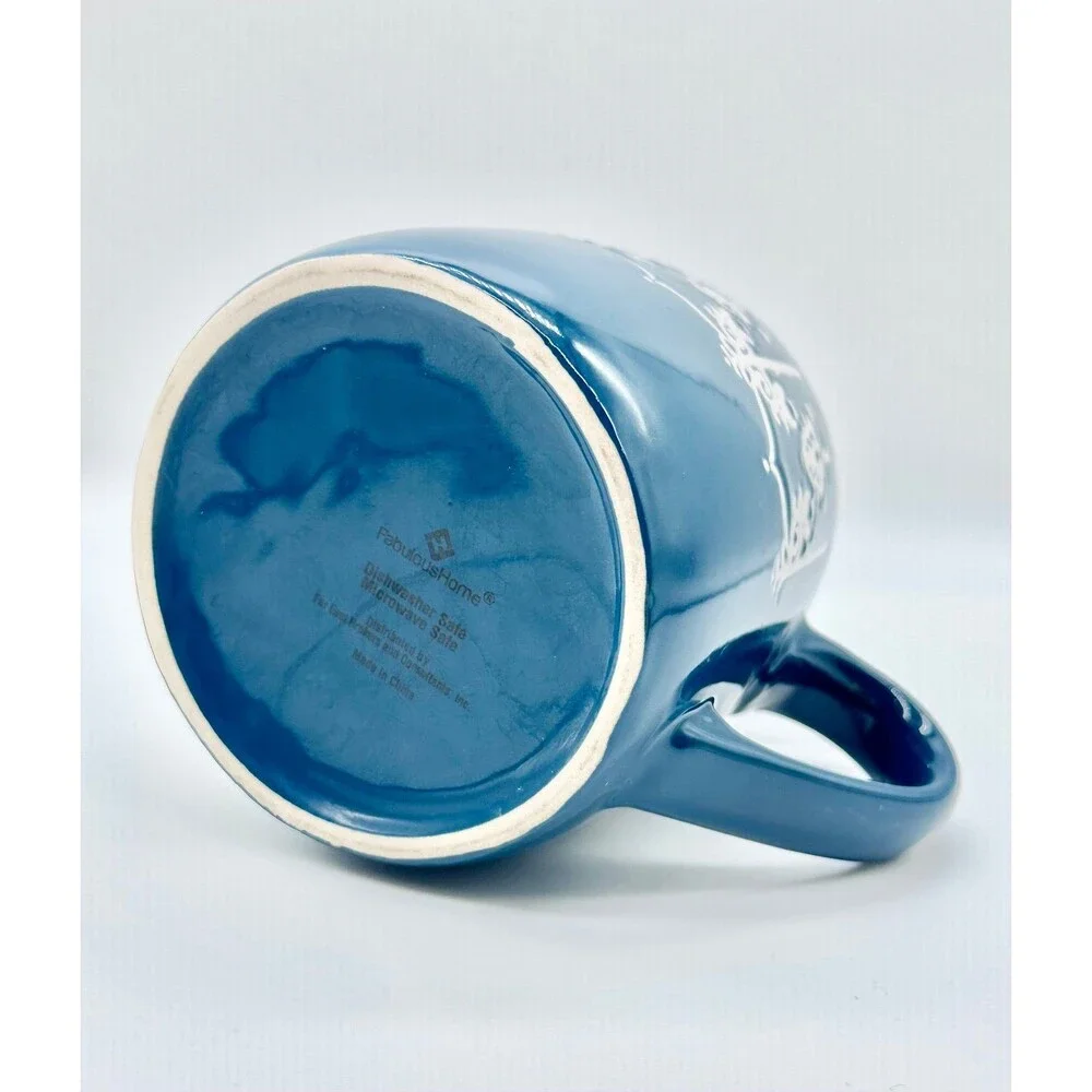 Fabulous Home Filigree Embossed Teal Blue Green White Coffee Mug Cup - Picture 6 of 8